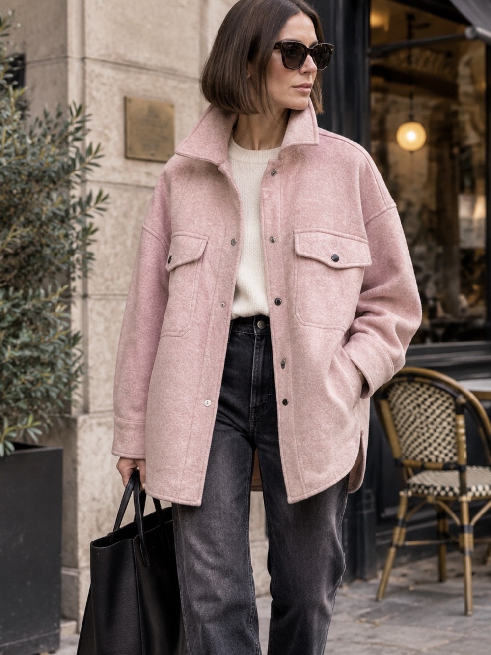 ZARA Blush Pink Oversized Cozy Snap Front Fall Shacket, S